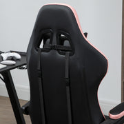 Reclining Gaming Chair With Footrest and Lumbar Support For Office or Home Use, Black and Pink