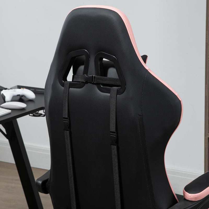 Reclining Gaming Chair With Footrest and Lumbar Support For Office or Home Use, Black and Pink