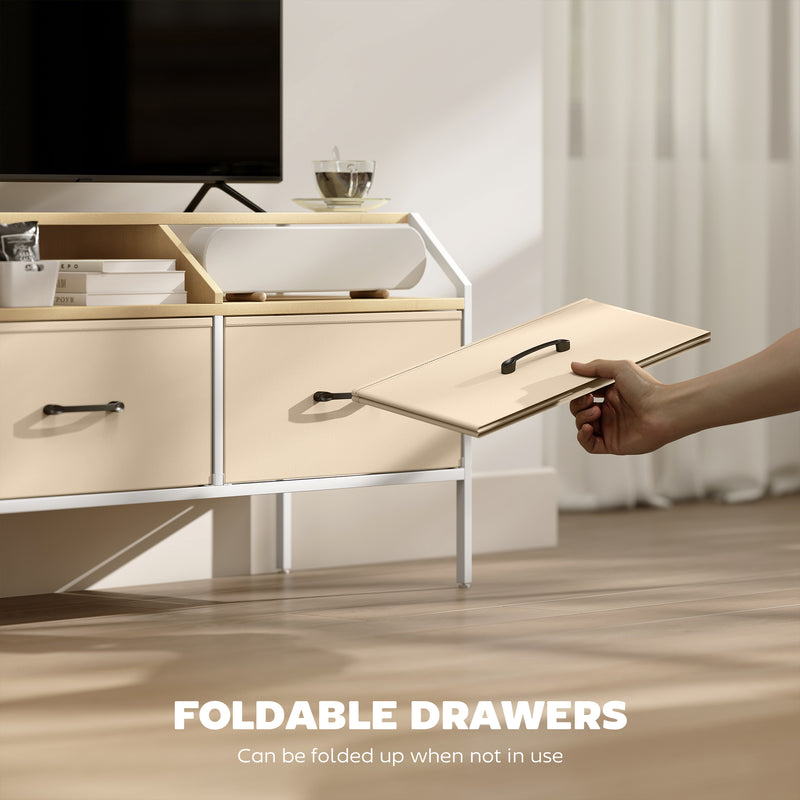 TV Stand Cabinet for 55 Inch TVs with Storage Drawers and Shelves for Living Room, Natural Wood