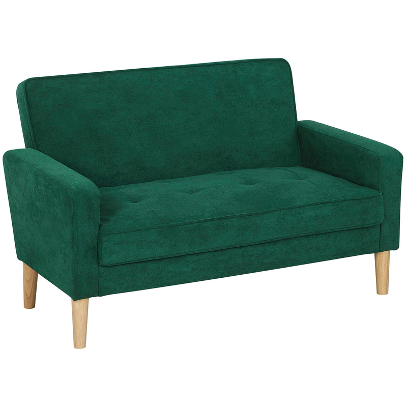 Two Seater Velvet Feel Sofa with Cushioned Seats for Living Room Comfort, Green