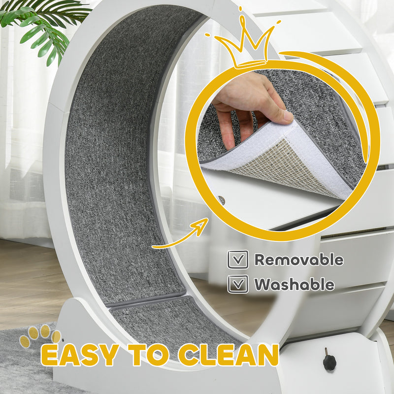 30 Inch Wooden Cat Exercise Wheel with Brake for Indoor Fitness and Play White