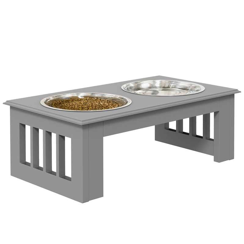 Raised Dog Bowl Stand with Stainless Steel Dishes for Small Dogs Supports Healthy Eating, Grey