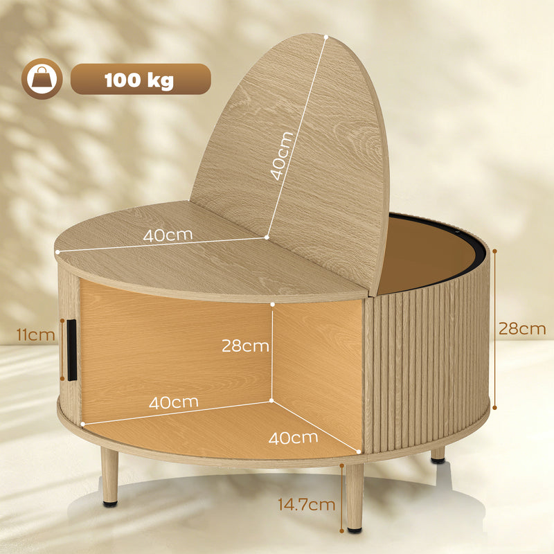 Round Coffee Table With Hidden Storage for Safer Clutter-Free Living Room Natural Wood