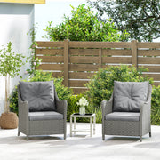 Set of 2 Rattan Garden Chairs with Cushions High Back and Armrests for Outdoor Use, Dark Grey