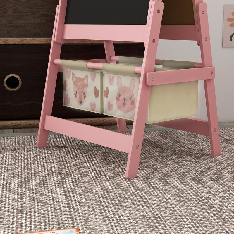 Kids Table and Chair Set with Easel and Storage Baskets for Arts and Crafts Pink AOSOM