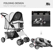 Folding Dog Stroller With Rain Cover And Storage Basket For Small Pets Grey AOSOM
