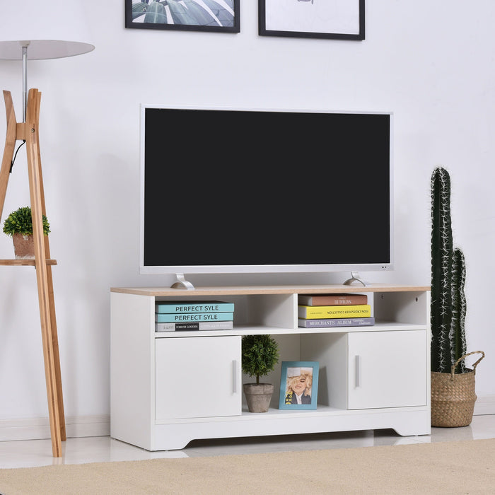 White/Wood 42 Inch TV Stand with Cabinets