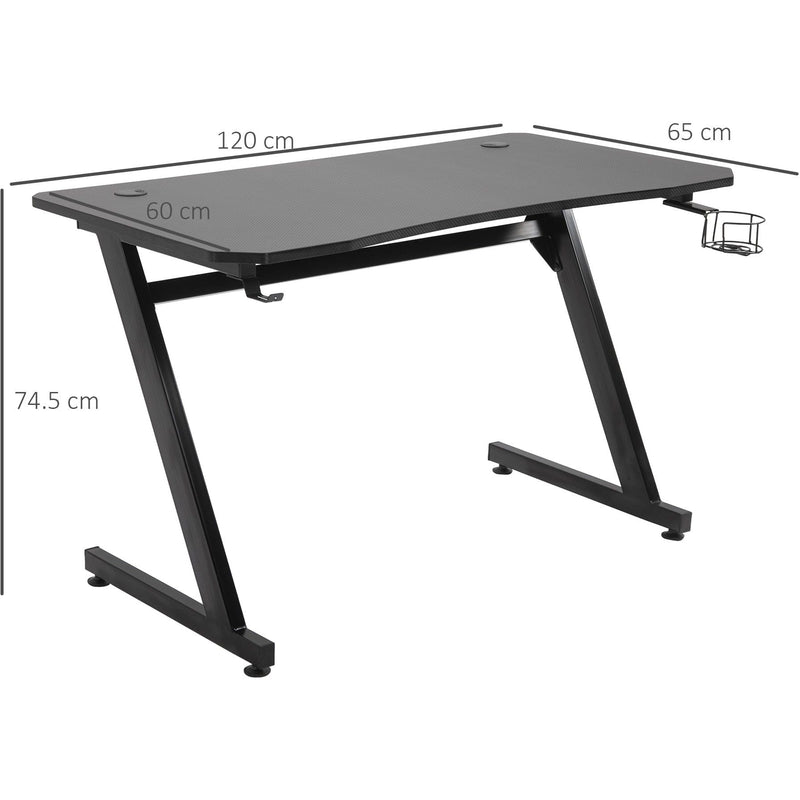 Steel Frame Gaming Desk with Cup Holder & Cable Organiser