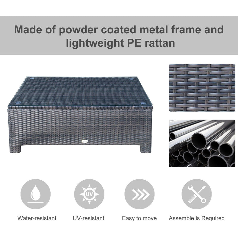 Rattan Coffee Table with Tempered Glass Top & Iron Frame