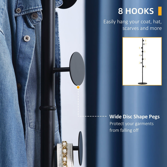 Free Standing Coat Rack, 8 Round Disc Hooks, Marble Base