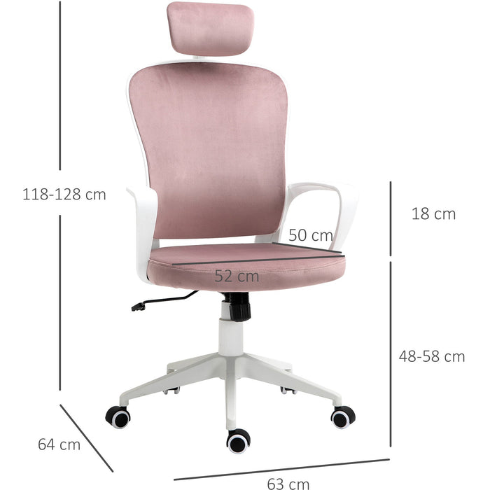 Pink Velvet High-Back Desk Chair