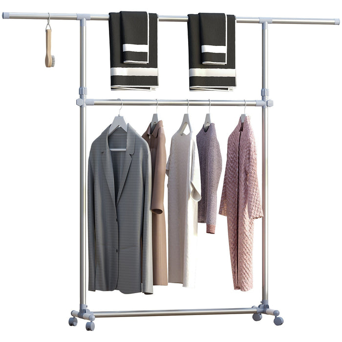 Adjustable Heavy Duty Garment Rail with Wheels