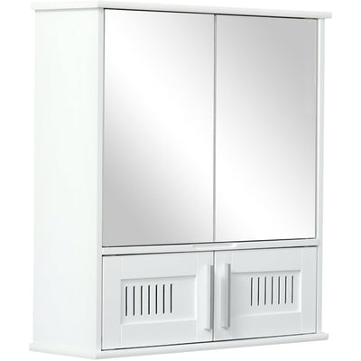 Wall Mounted Bathroom Mirror Cabinet, Double Doors 55 x 17cm Kleankin