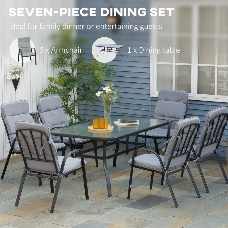 Outdoor 6 Seater Dining Set With Cushions - Black/Grey