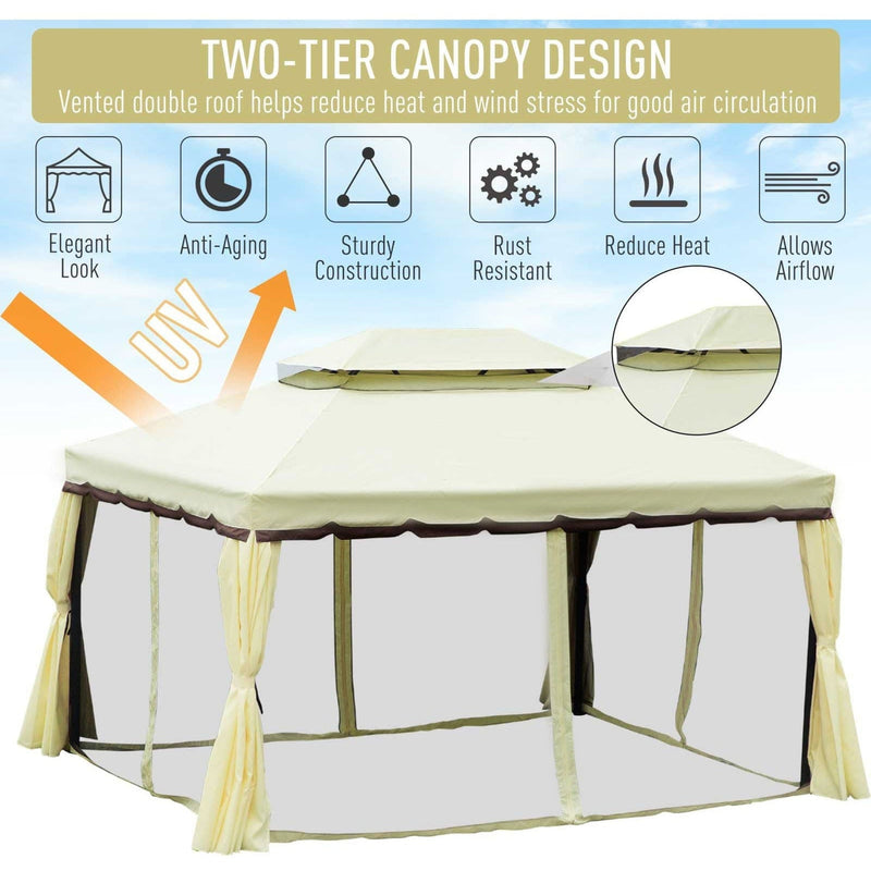 Metal Frame Gazebo With Curtains, 3x4m
