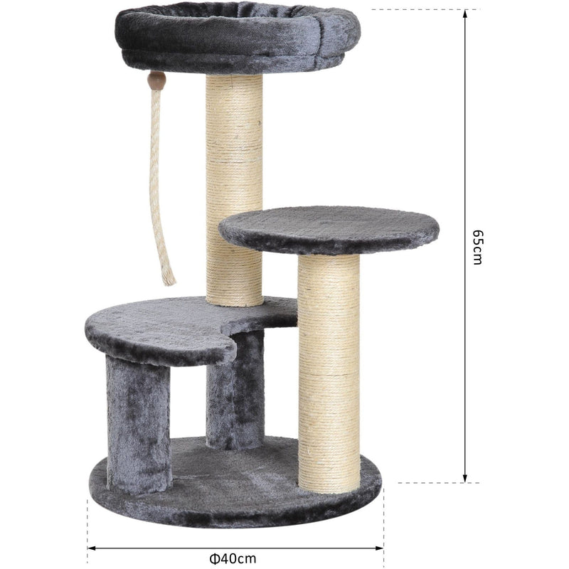 65cm Cat Tree, 2 Perch, Sisal Scratching Posts, Playhouse