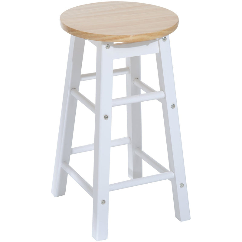 HOMCOM 3PC Wooden Kitchen Cart Mobile Rolling Trolley Folding Bar Table Two Stools Dining Chair Storage Shelf w/2 Drawers & 6 Wheels Homcom
