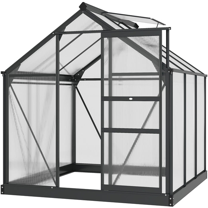 6x6ft Polycarbonate Greenhouse, Slide Door, Clear