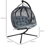 Double Egg Swing Chair With Stand, Grey, Pure Relaxation Outsunny