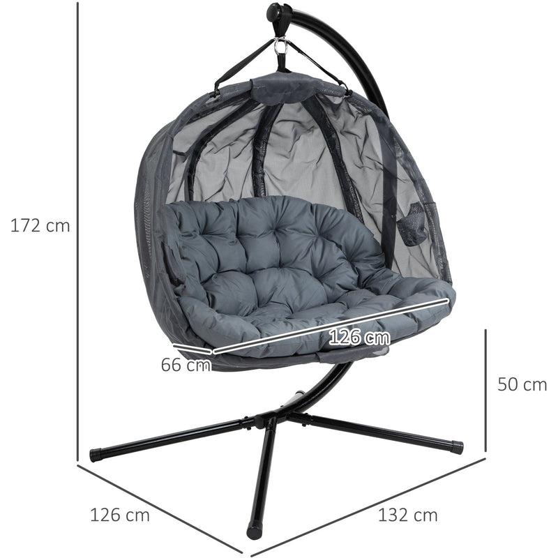 Double Egg Swing Chair With Stand, Grey, Pure Relaxation Outsunny