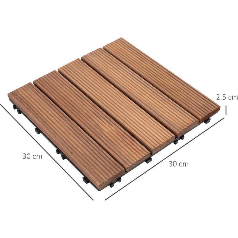 27 Pcs Solid Wood Interlocking Deck Floor Tile, Brown