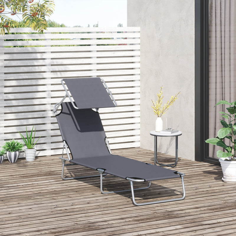 Folding Sun Lounger With Canopy Outsunny