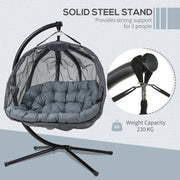 Double Egg Swing Chair With Stand, Grey, Pure Relaxation Outsunny