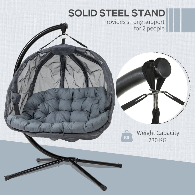 Double Egg Swing Chair With Stand, Grey, Pure Relaxation Outsunny