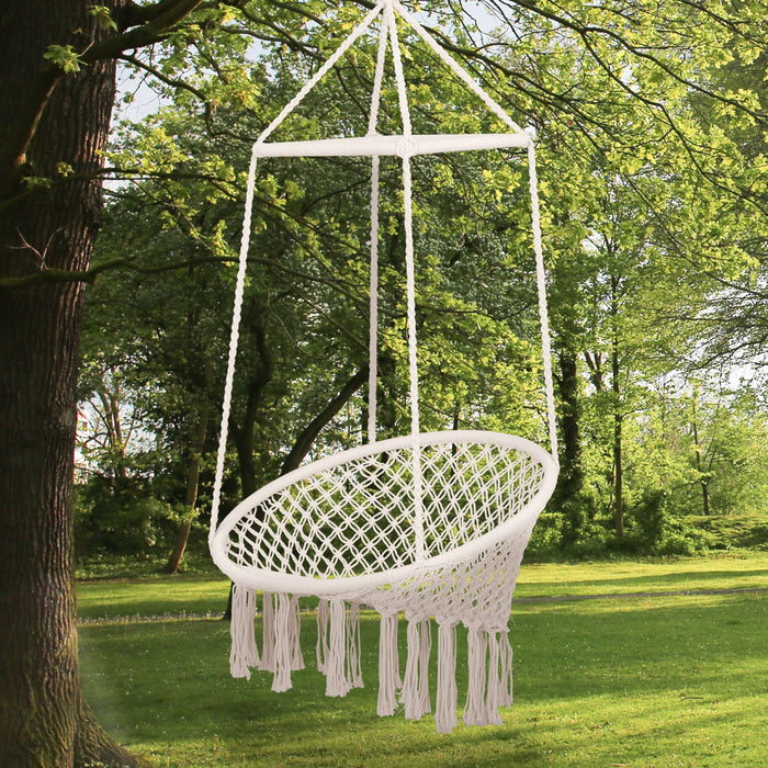 Macrame Swing Chair, Tassels, Indoor/Outdoor, Beige