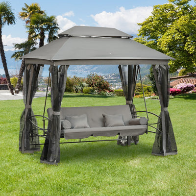 3 Seater Garden Swing Seat With Canopy, Grey Outsunny