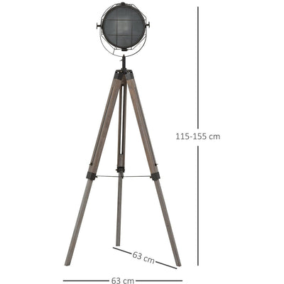 Industrial Tripod Floor Lamp, Wooden Legs Homcom