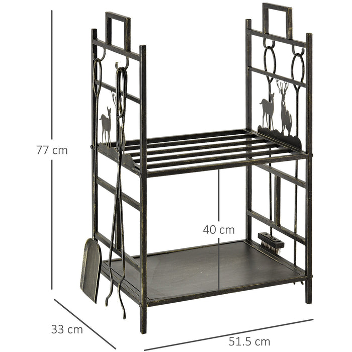 2-Layer Heavy Duty Firewood Rack with 4 Tools