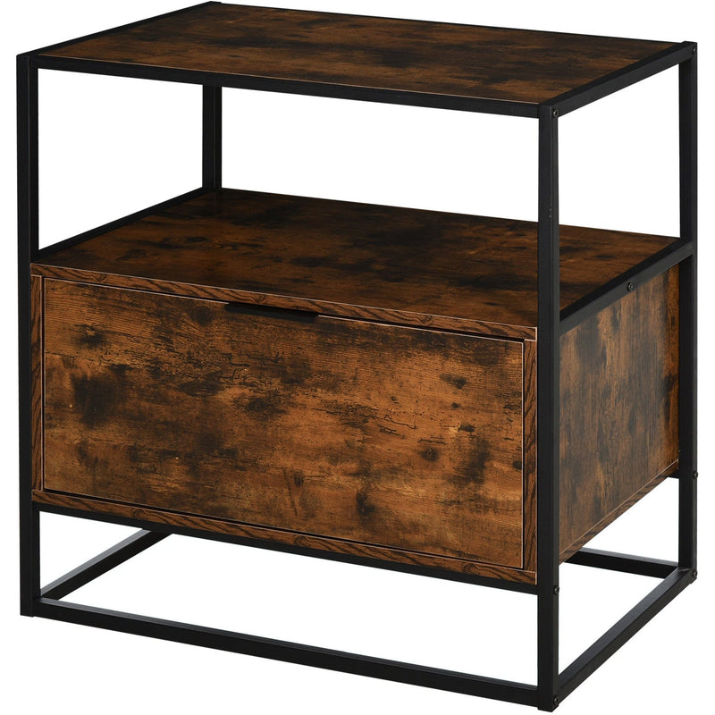 Industrial Style Side Table with Drawer, Shelf, Steel Frame Homcom