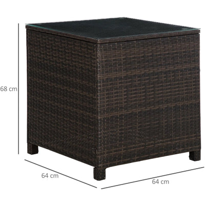 Stylish Rattan Side Table with Tempered Glass Top Outsunny