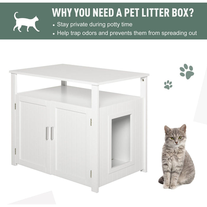 Grey Wooden Cat Litter Box Enclosure, Shelf, Double Doors