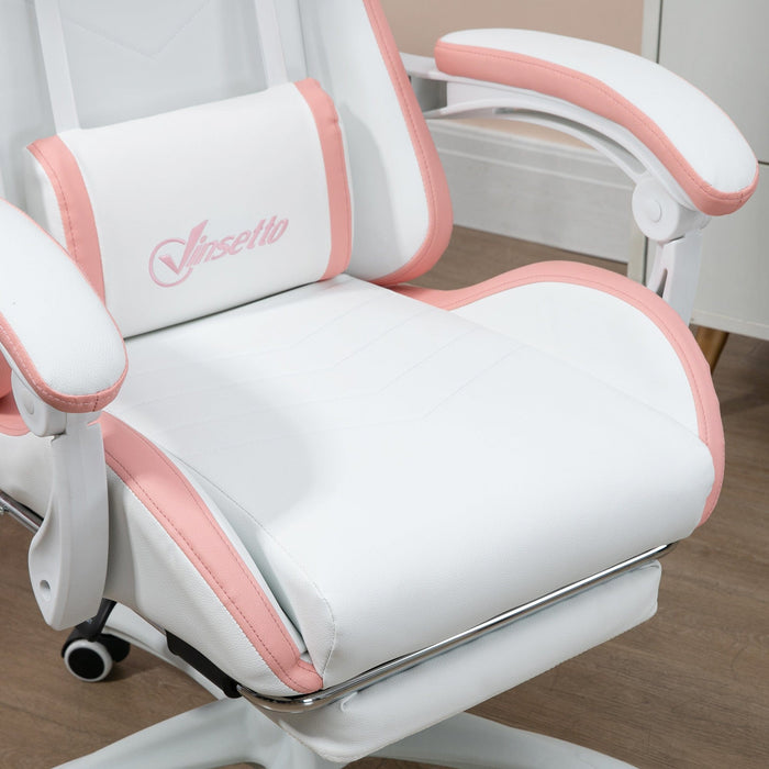 Pink & White PU Gaming Chair with Footrest