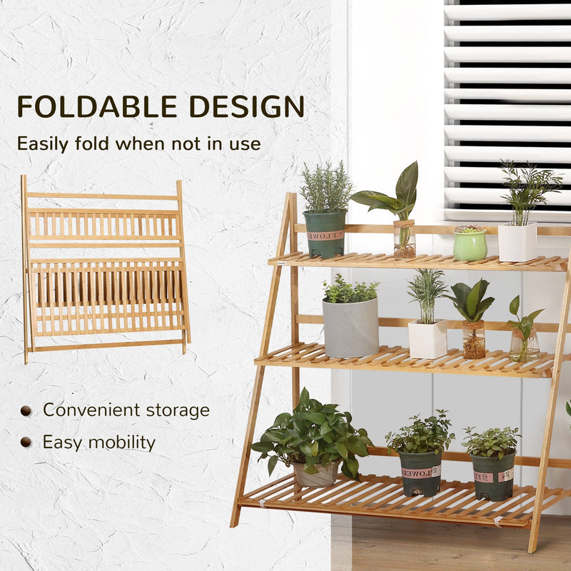 Outsunny 3-Tier Plant Stand, Bamboo, 98x37x96.5cm