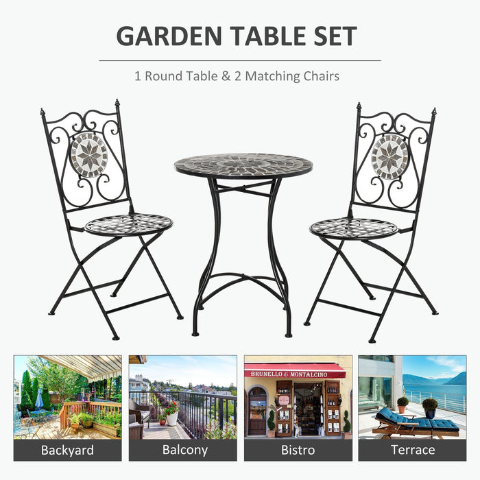 3-PC Mosaic Bistro Set with Folding Chairs