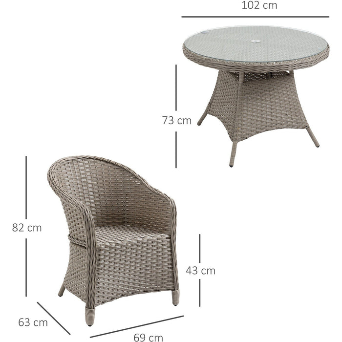 4 Seater Rattan Dining Set, 4 Chairs & Round Table - Grey