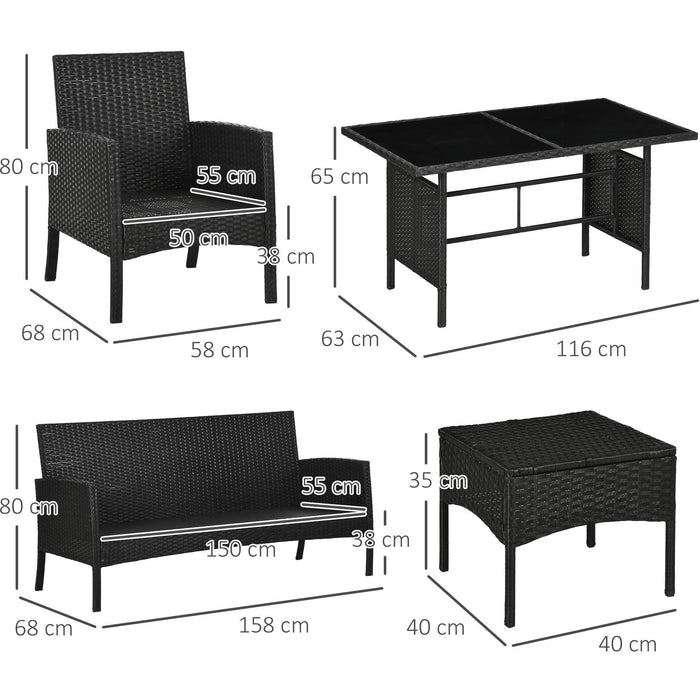 5 Seater Rattan Garden Furniture Set, Grey, Black