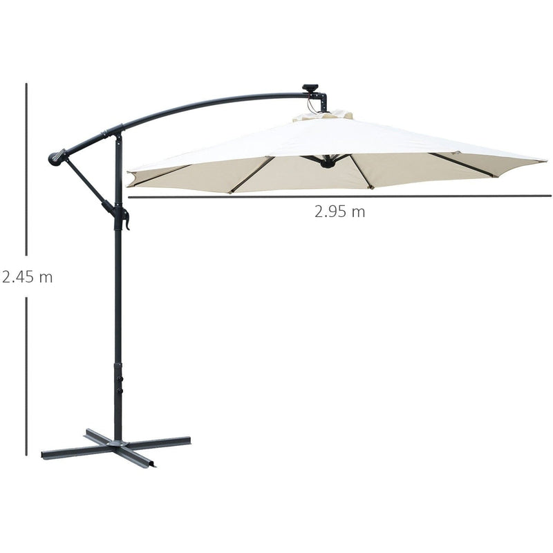 3m Banana Cantilever Patio Umbrella With Lights, Cross Base