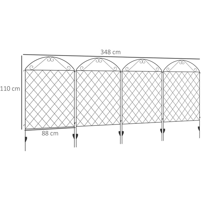 4Pc Black Garden Metal Border Fence 43in