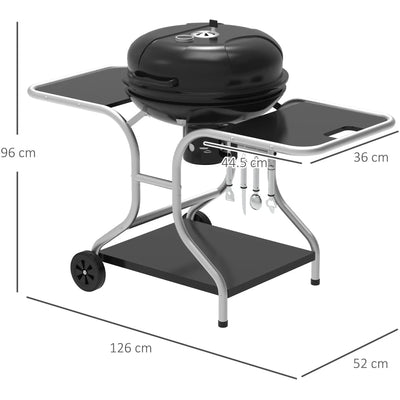 Charcoal Trolley BBQ with Wheels, Side Trays, Hooks Outsunny