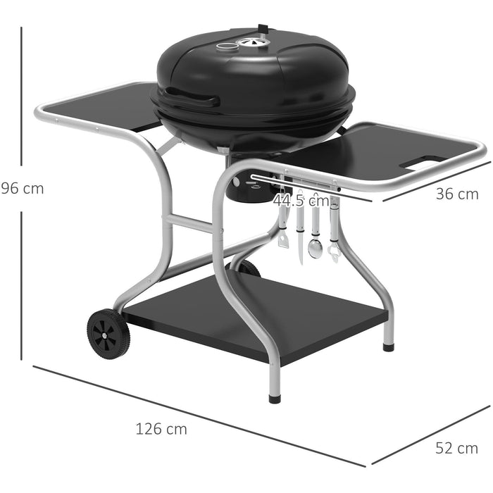 Charcoal Trolley BBQ with Wheels, Side Trays, Hooks