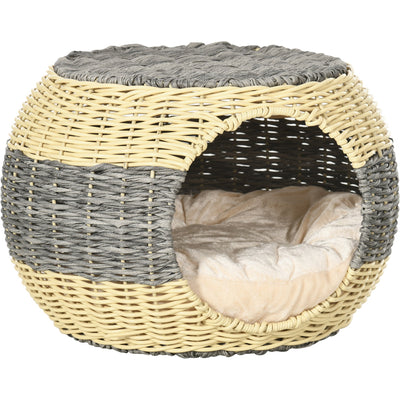 Wicker Cat Cave With Washable Cushion - 40x30cm Pawhut