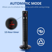 38" Tower Fan with Remote, 3 Speed, 12h Timer, Oscillation Homcom