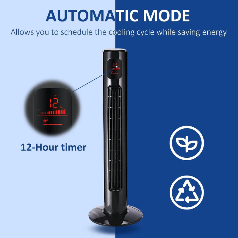 38" Tower Fan with Remote, 3 Speed, 12h Timer, Oscillation Homcom