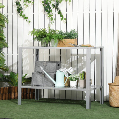 Silver 2-Tier Corner Plant Stand with Steel Frame Outsunny