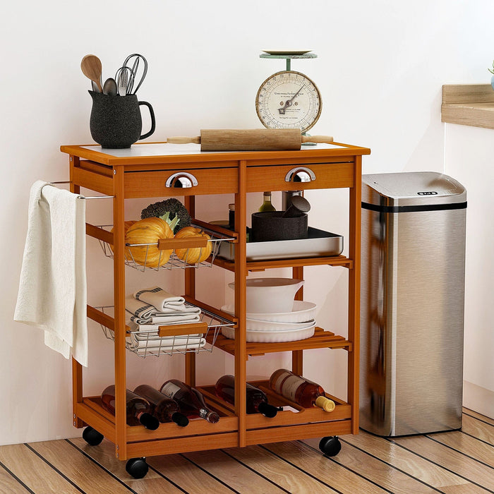 Wooden Kitchen Trolley Cart, Drawers, 3-Shelves
