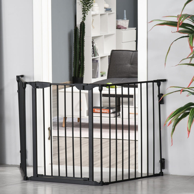 Pet Gate With Door, Pet Playpen, L180 x H74.5 cm, Black